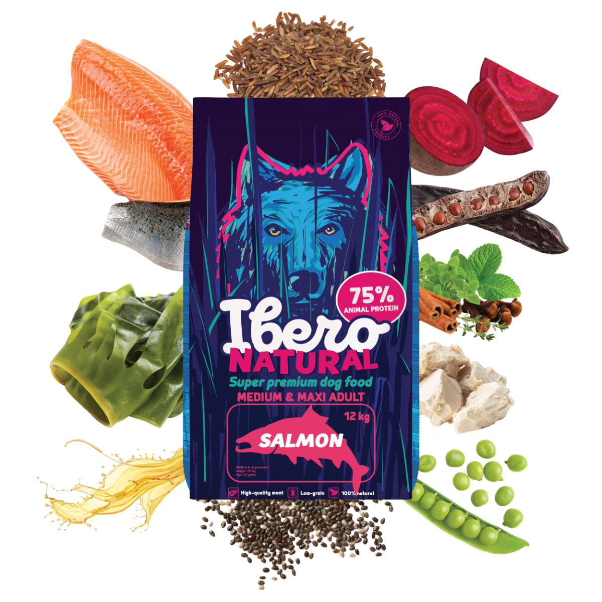 Ibero Natural Dog Medium & Maxi Adult Salmon 3kg