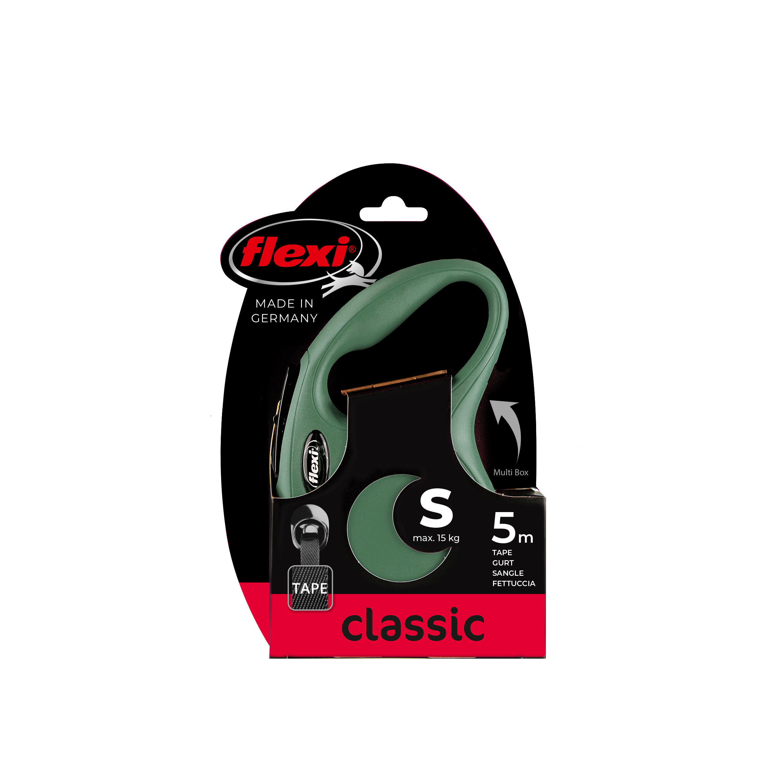 Vodítko FLEXI Classic New S pásek 5m/15kg olivová