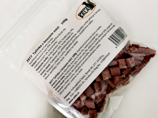 Tyčinky lososové mini 100g (nové složení, tyčinky obsahují kachní maso)